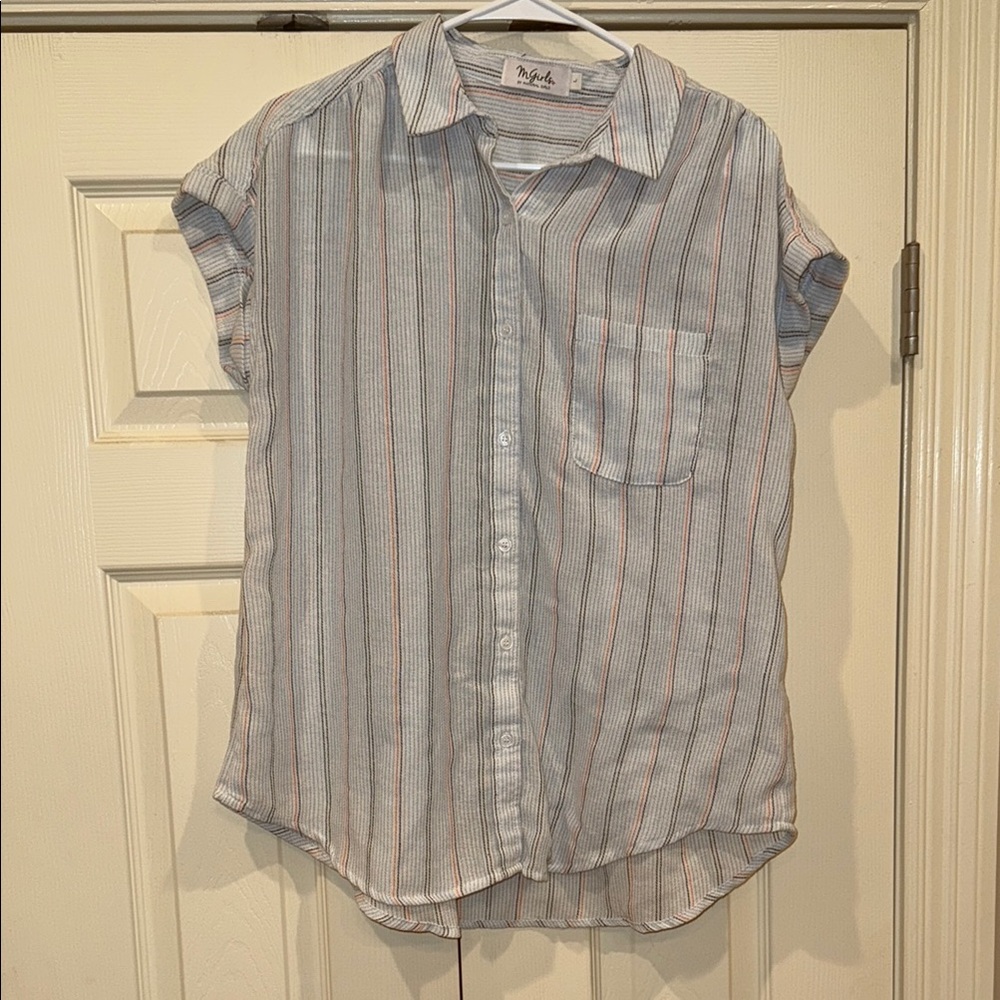 Material Girl Blue and Orange Striped Shirt